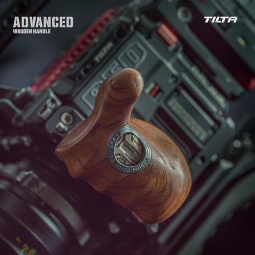 Image of Tilta Advanced Left Side Wooden Handle (1 /4-20 inch with Locating Pins - Type XI) | Black Walnut Wood & Aluminum Alloy Build | Quick Release Button