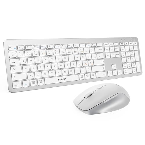 Seenda COE300 Tastatur Maus Set Kabellos, Dual-Bluetooth + 2,4 GHz USB, Ultra-Dünne Funktastatur...