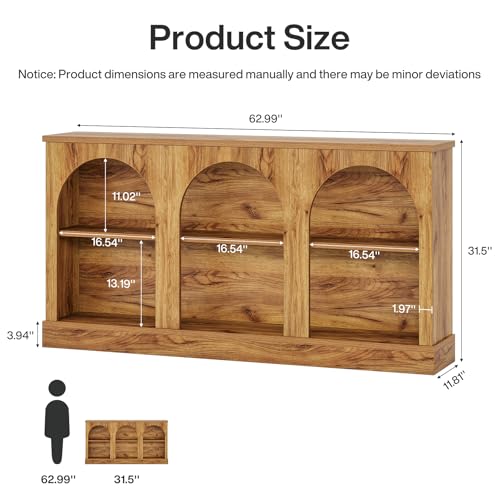 Image of Tribesigns Farmhouse Console Table, 63-Inch Long 3-Tier Entryway Table with Storage, Wooden Rectangular Sofa Table Behind The Couch for Entrance, Hallway, Living Room, Natural Wood