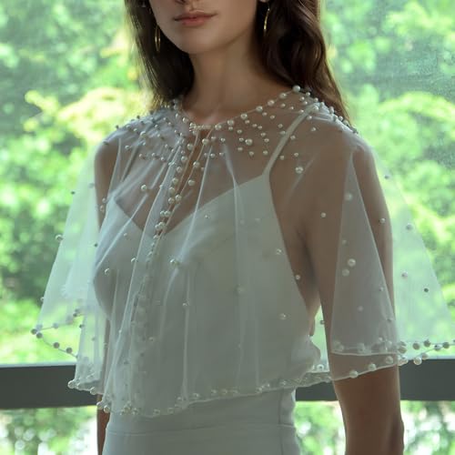 Pearl Shawl for Women, Soft Tulle Capes and Wraps for Evening Dress Wedding Party Bolero Cover Up2