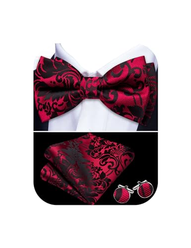 Image of YOHOWA Paisley Striped Men Bow Tie Pre-Tied Formal Adjustable Colorful Bowties Handkerchief Cufflinks Set Wedding Party