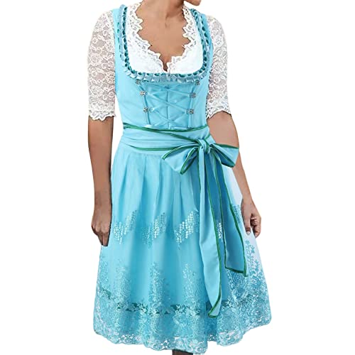 Damen Dirndl 3 Teilig Trachtenkleid Midi Dirndlkleid Trachten Kleid +...