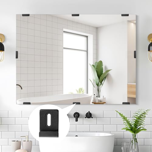 Image of Antrader Metal Mirror Clips,12Pcs Mirror Holder Clips Mirror Hanging Hardware Frameless Mirror Hanging Kit with Screws Mirror Clips for Frameless Mirror Billboard Displays Tile(Black-Single Hole)