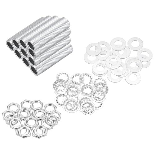 Image of MECCANIXITY 70Pcs 0.6 inch Lamp Pipe Kit with Nuts Washers 1 /8IP Thread Fasteners Assortment for Chandelier Ceiling Light Repair Assembly DIY Hardware