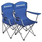 SONGMICS Campingstoel, set van 2, klapstoel voor buiten, visstoel, hoge rugleuning, armleuningen, bekerhouder, inklapbaar, tot 150 kg belastbaar, camping, tuin, terras, blauw GCB08BU