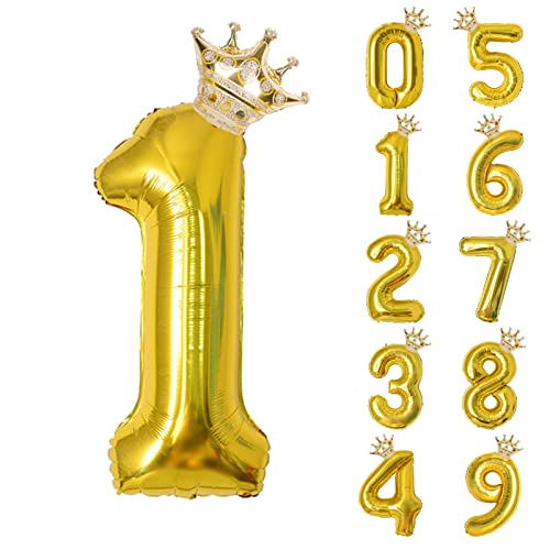 養楽堂 誕生日 バルーン 数字 パーティー 飾り風船 0-9 王冠 デコレーション装飾 32インチ 大きい バルーン 結婚式 記念日 子供 大人兼用 ゴールド1