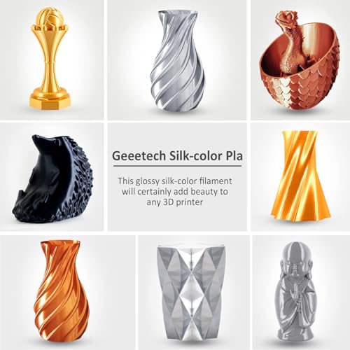 Image of Geeetech Silk PLA Filament 1.75mm for 3D Printer, Metal-Like Shiny 3D Filament 1kg (2.2lbs) 1 Spool, Dimensional Accuracy + /- 0.02 mm, Silk Black