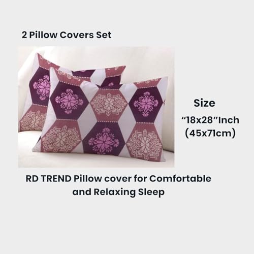 Image of RD TREND 360 Fitted Bedsheets Double Size 72x60x8 Inch, Solid Elastic Bedsheets for Queen Size Bed with 2 Pillow Covers-18x28 Inch (Purple), 210 TC