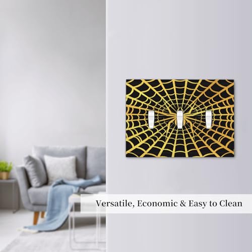 Decorative Switch Plate Covers Black Background with Golden Spiderweb Spider 3 Gang Light Switch Cover Plate Triple Toggle Wall Plate Light Switch Covers for Bedroom Home Decor