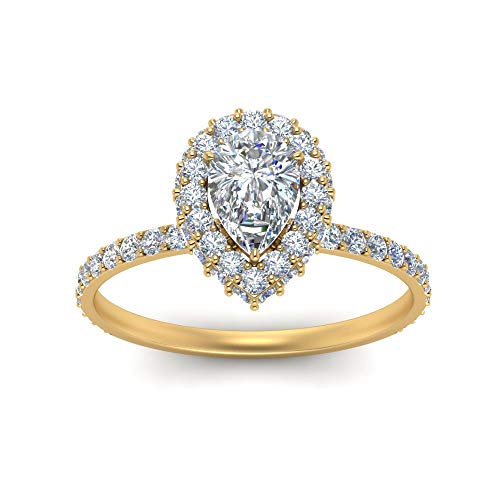 Image of Choose Your Gemstone Pave Rollover Pear Halo Engagement Ring Yellow Gold Plated Pear Shape Halo Engagement Rings Matching Jewelry Wedding Jewelry Easy to Wear Gifts US Size 4 to 12