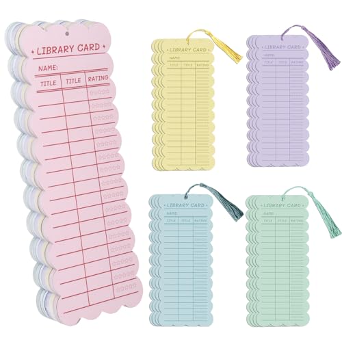 50 PCS Watercolor Library Card Reading Log Book Tracker Reading List Bookmarks with 50 Matching Tassels 3 x 8 Inch Back to School Supplies for Teachers Women & Book Lovers