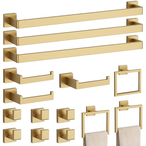 15-Piece Brushed Gold Bathroom Accessories Set – 23.6" Towel Bar,