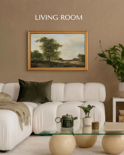 Image of HUARCEY Gold Framed Vintage Wall Art for Living Room, Landscape Painting Prints Shelf Decor for Kitchen, Aesthetic Bedroom Wall Art, Best Gifts for Friends or Family - Country Cottage 24L x 16W
