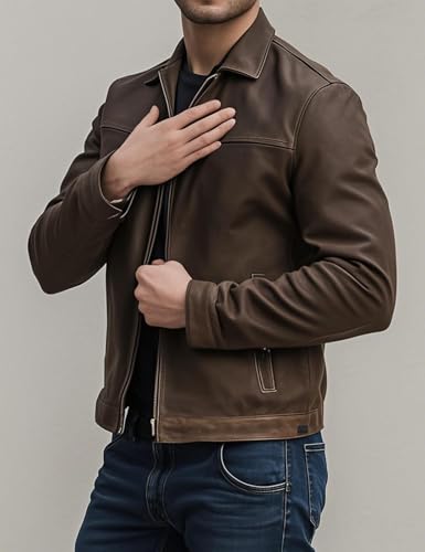 Men's Classic Biker Leather Jacket with Zippered Cuffs Slim Fit Motorcycle Jacket for Everyday Wear4