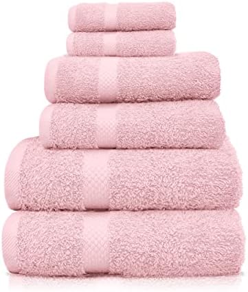 KEEPOZ Ultra Soft 6-Piece Premium Towel Set 2 Wash Cloths, 2 Hand Towels, 2 Bath Sheets 100% Ring Spun Cotton Super Absorbent Towels for Bathroom - Ideal for Everyday use Gym, Hotel, and Salon (Pink)