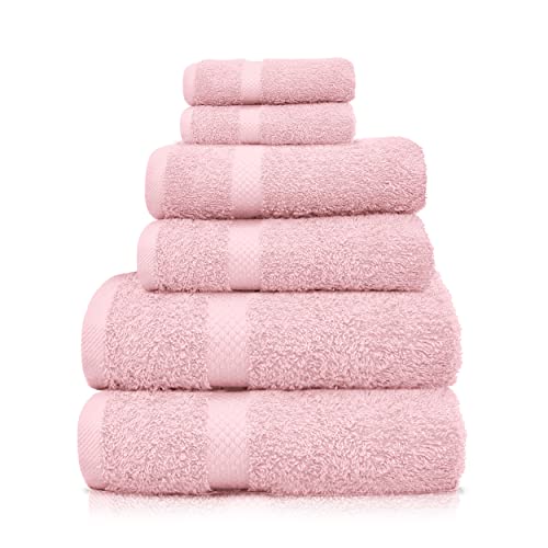 Keepoz Ultra Soft 6-Piece Premium Towel Set 2 Wash Cloths, 2 Hand Towels, 2 Bath Sheets 100% Ring Spun Cotton Super Absorbent Towels For Bathroom - Ideal For Everyday Use Gym, Hotel, And Salon (Pink) #TOP8