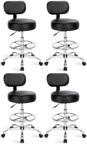 Image of SUPERJARE Drafting Chair with Back, Set of 4, Swivel Barstools, Adjustable Height Rolling Stool with Footrest, Standing Desk Chair for Counter Height Desk, Shop, Home & Kitchen, Clinic & Studio, Black
