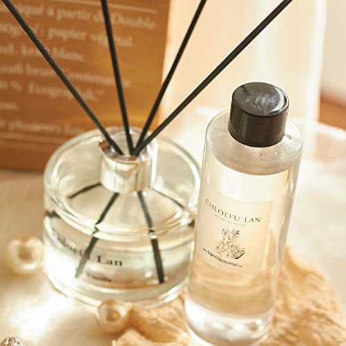 Chloefu Lan Vanilla Coconut Reed Diffuser Refill Set With Reed Sticks 7.05 Oz, Natural Essential Scented Oil, Best For Aromatherapy,Spa And Home, 0% Alcohol 2 Pack #TOP3
