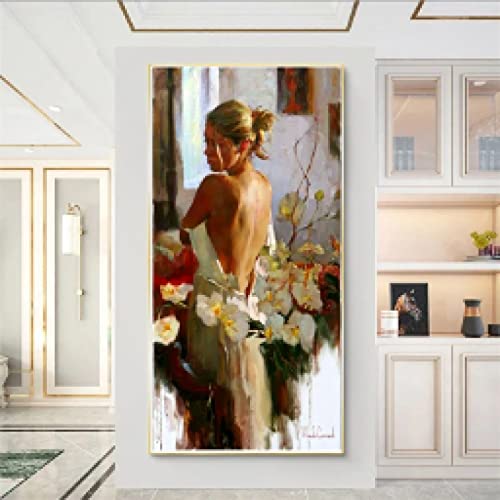 Portrait femme sexy fleurs toile moderne salon 30x60cm