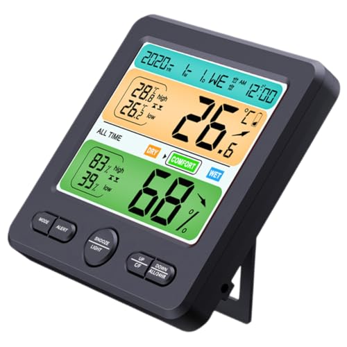 Thermomètre hygromètre numérique grand écran avec affichage heure et calendrier pour intérieur