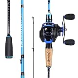 Sougayilang Baitcaster Combo, 2Pcs Fishing Rod and Reel Combo, Medium Heavy Fishing Pole with Baitcasting Reel Combo-Blue-5.9ft and Right Handle Reel
