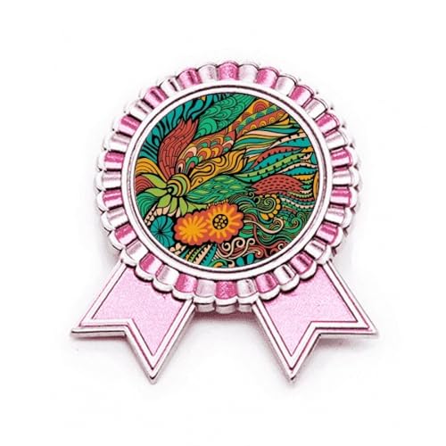 Broche rose décorative fleurs colorées médaille gagnant prix métal taille M