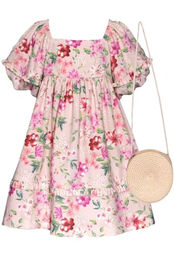 Bonnie Jean Girls 2T-16 Balloon Sleeve Floral Linen Easter Dress