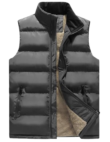 Flygo Men's Fleece Lined Winter Warm Outdoor Padded Puffer Vest Thick Sleeveless Jacket with Pockets