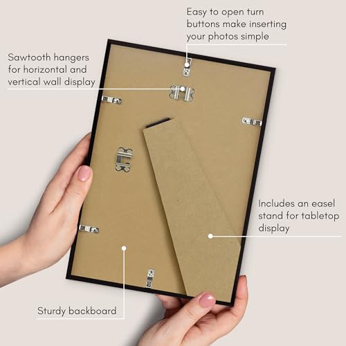 Americanflat 9x13 Picture Frame with Shatter-Resistant Glass - Streamline Collection - Thin Border Photo Frame for Tabletop and Wall Display - Hanging Hardware and Easel Stand Included - Black