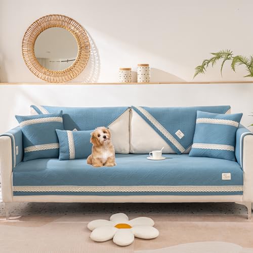 Funda de sofá seccional de algodón protector para mascotas lavable Lblue 2