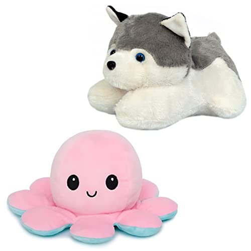 Image of Babique Octopus Sitting Plush Soft Toy Cute Kids Animal Home Decor Boys /Girls (17 cm) (CH-OCTPS-PINK-BLU-22) & Cute Cat Animal Soft Push Toys for Kids Birthday Gift Home Decor Boys /Girls /Baby (20 cm)