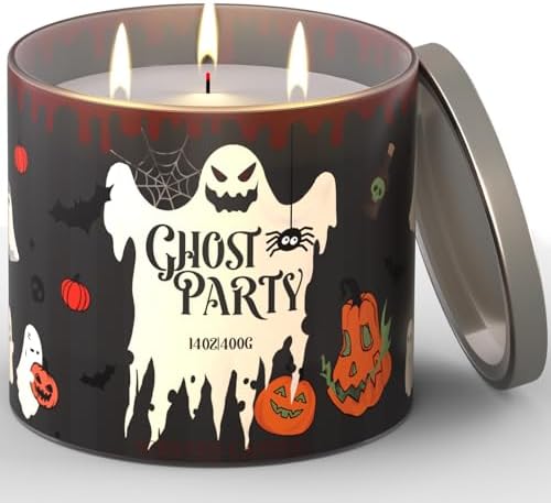 Halloween Candles, Pumpkin Scented Candle for Halloween Ghost Party Decor, 3 Wicks Soy Wax Candles, 14 oz