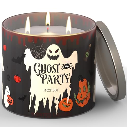 Halloween Candles, Pumpkin Scented Candle for Halloween Ghost Party Decor, 3 Wicks Soy Wax Candles, 14 oz