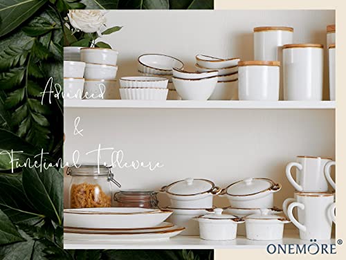 ONEMORE Ceramic Ramekins with Lids – 6oz, Set of 4 – Oven Secure Small Casserole Dish with Handles – Cocotte Set for Particular person Serving – Creamy White