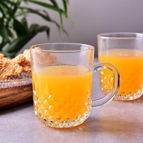 Image of Crystal Clear Glass Cup Tea-Coffee Cup 190 ML, Set of 2 Soup Mug Milk Cappuccino Mugs with Handles for Hot Jumbo Green Tea Cup, Hot /Cold Drinks, Glass Soup Bowl Multi-Purpose