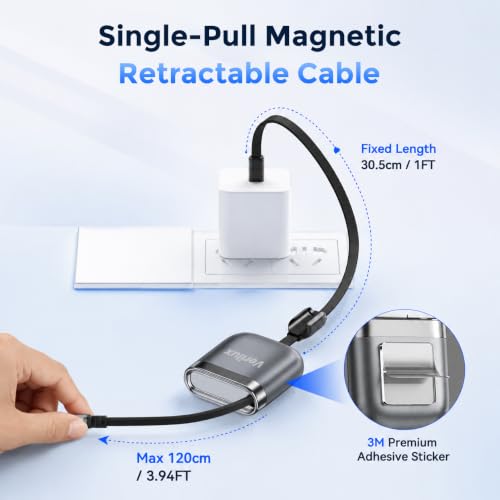 Image of Verilux Single-Pull Retractable PD 240W Type C Cable Fast Charging 3.9FT