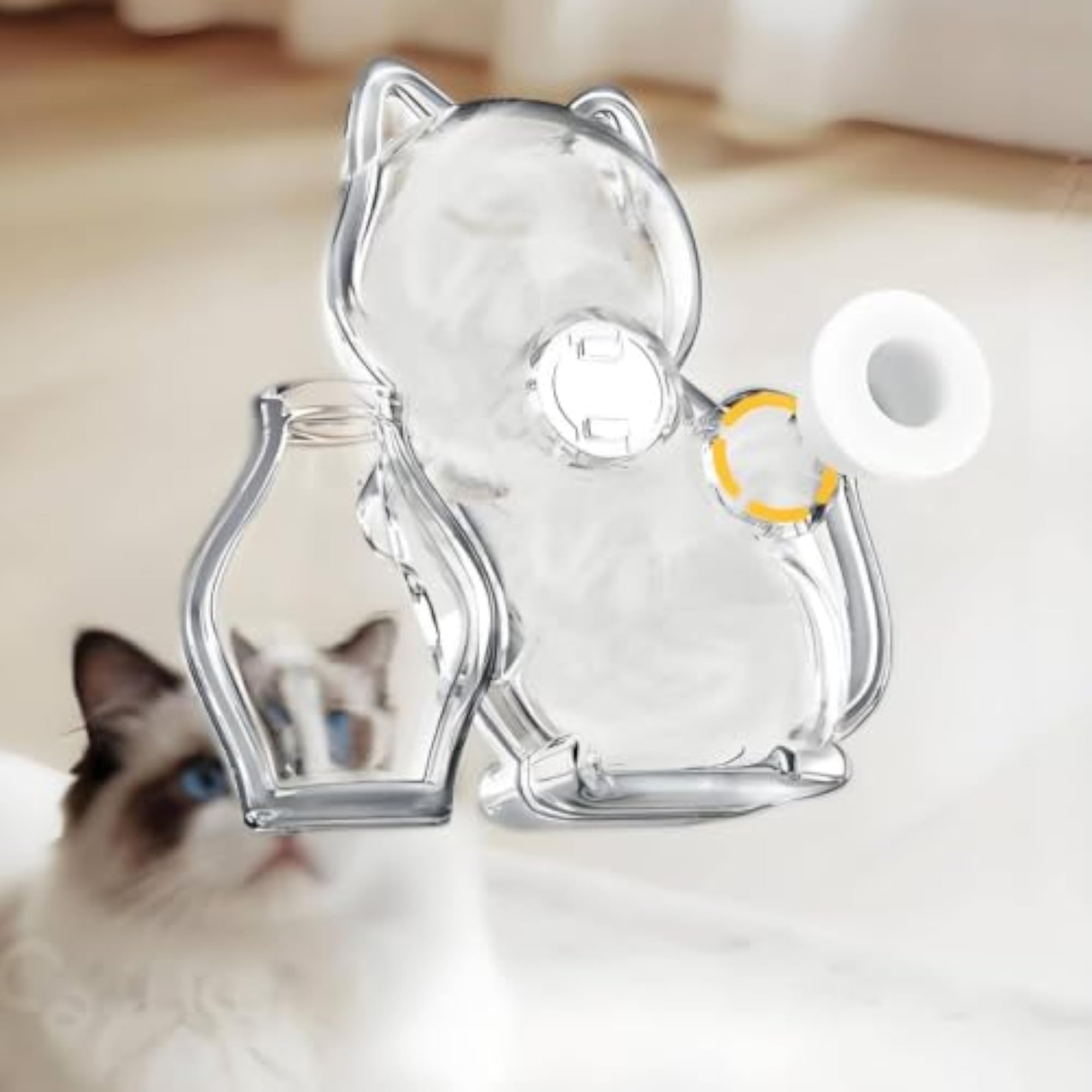 Clear Cat Shaped Adhesive Disc with Vase