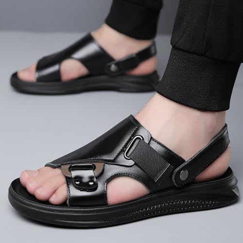 Mens Sandals Leather Outdoor Casual, Anti Slip Breathable Hiking Beach Sandals Slip on Open Toe Slipper for Outdoor Beach Walking Driving2