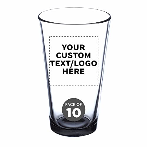 Custom Libbey Pint Glass 16 oz. Set of 10, Personalized Bulk Pack – Beer Glasses, Heavy Duty Drinkware – Black