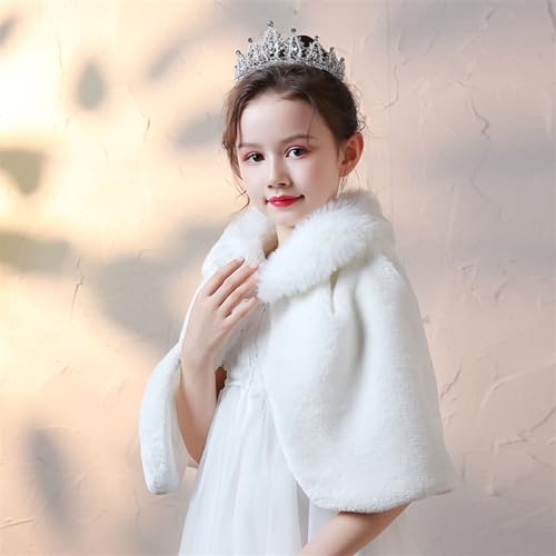 SK Studio Girls Faux Fur Wraps Shawl Girl Bolero Shrug Princess Cape Party Dress Up Jacket, White3