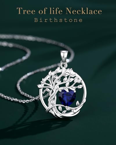 FANCIME Tree of life Birthstone necklace Sterling Silver Pendant Birthstone Necklace Gemstone Anniversary Birthday Jewelry Christmas Gifts for Mom Her Wife2