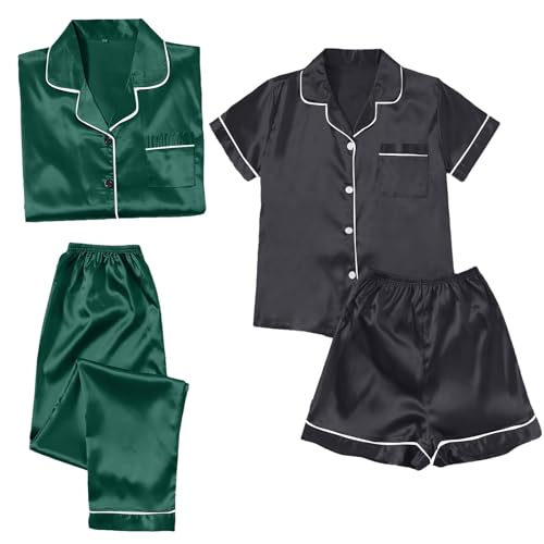 Pyjama en soie pour femme court ensemble satin 4 pièces léger pour nuit et détente confortable