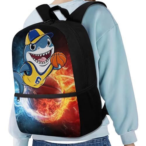 School Backpack for Kids Boys Basketball Backpack Toddlers Shark School Bag Lightweight Travel Backpack 17 Inch Daycare Bag Preschool Bookbgs2