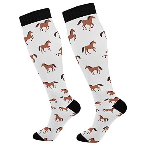 Wusikd Brown Horse Compression Socks for Women and Men Circulation White Long Socks for Athletic Running 2