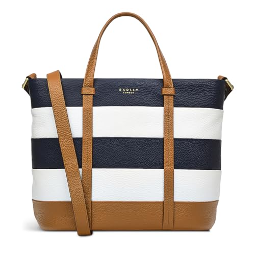 RADLEY London Farringdon Stripe Women's Medium Leather Ziptop Satchel Bag, Caramel