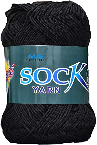 Image of M.G ENTERPRISE Premium Socks high Strength Nylon Yarn Suitable for Socks, Accessories, and Home Decor. 200 gm Black, Suitable for Both Crocheting & Knitting. BX