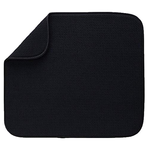 Fenteer Tapis de Sechage Égouttoir Évier en Microfibre Rangement de Vaisselle Couvert - Noir