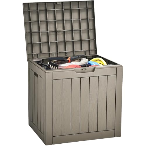YITAHOME 31 Gallon Outdoor Storage Deck Box, Waterproof Resin Package Delivery and Storage Box with Lockable Lid for Patio Furniture Cushions, Pool Accessories, Garden Tools, Taupe