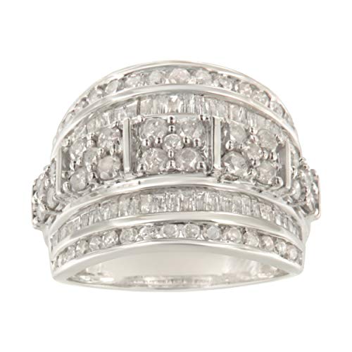 Haus of Brilliance .925 Sterling Silver 2.0 Cttw Round & Baguette Cut Diamond Multi-Row Channel Set Tapered Cocktail Fashion Ring (I-J Color, I3 Clarity) - Size 7