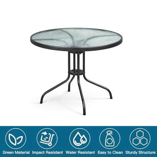 Image of Creative Outdoor Patio Bistro Set, Round Glass Top Table with 2 Outdoor Chairs, Steel Frame, Garden Seating (800)